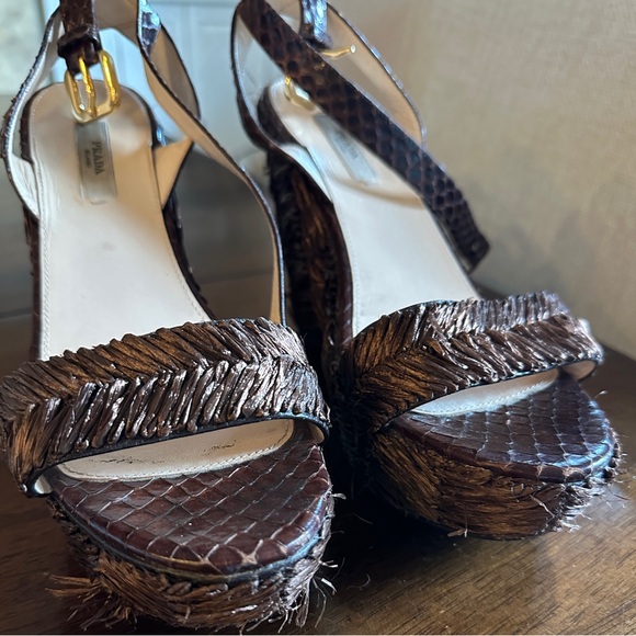 PRADA Wedge Heels, Woman’s Size 38.5 (U.S. 7.5). Designer Authentic Prada Heels - Picture 2 of 8